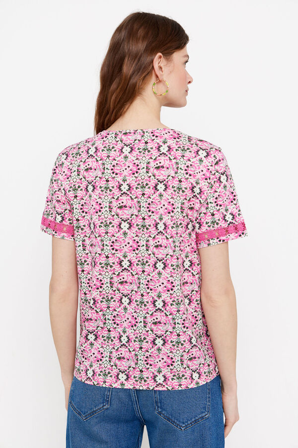 Cortefiel Camiseta cinta floral Rosa