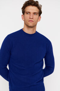Cortefiel Lambswool jumper with round neck Blue