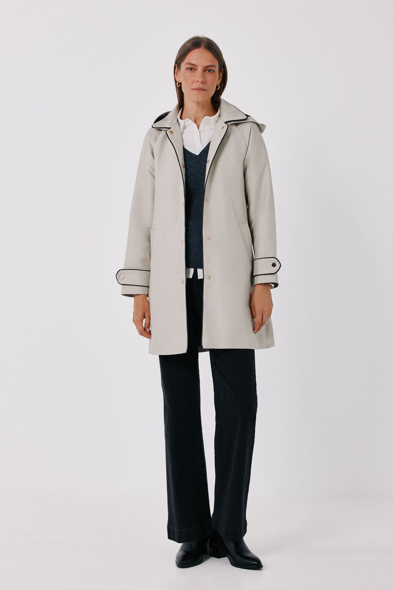 Cortefiel Satin-finish detachable hood trench