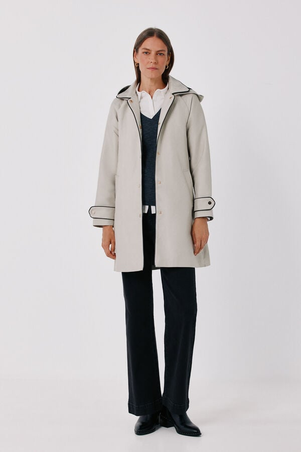 Cortefiel Satin-finish detachable hood trench Nude
