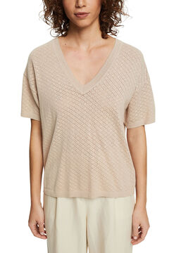 Cortefiel Knitted linen top Brown