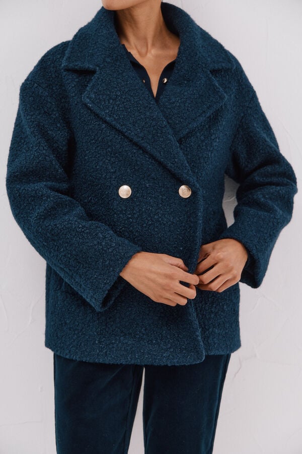 Cortefiel Short soft fabric coat Navy