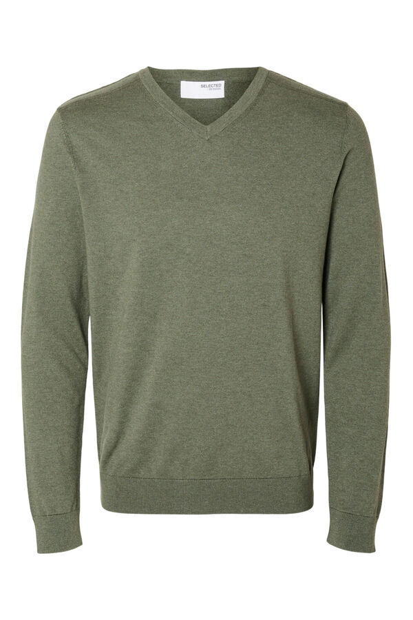 Selected Camisola com gola em V confecionada em algod&atilde;o org&acirc;nico. Corte Regular Fit. Verde