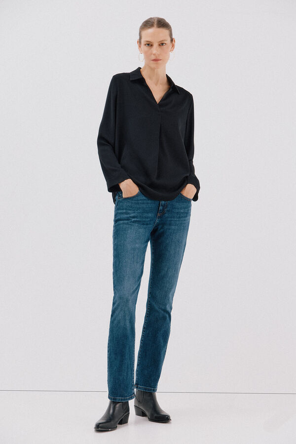 Cortefiel Pleated shirt Black