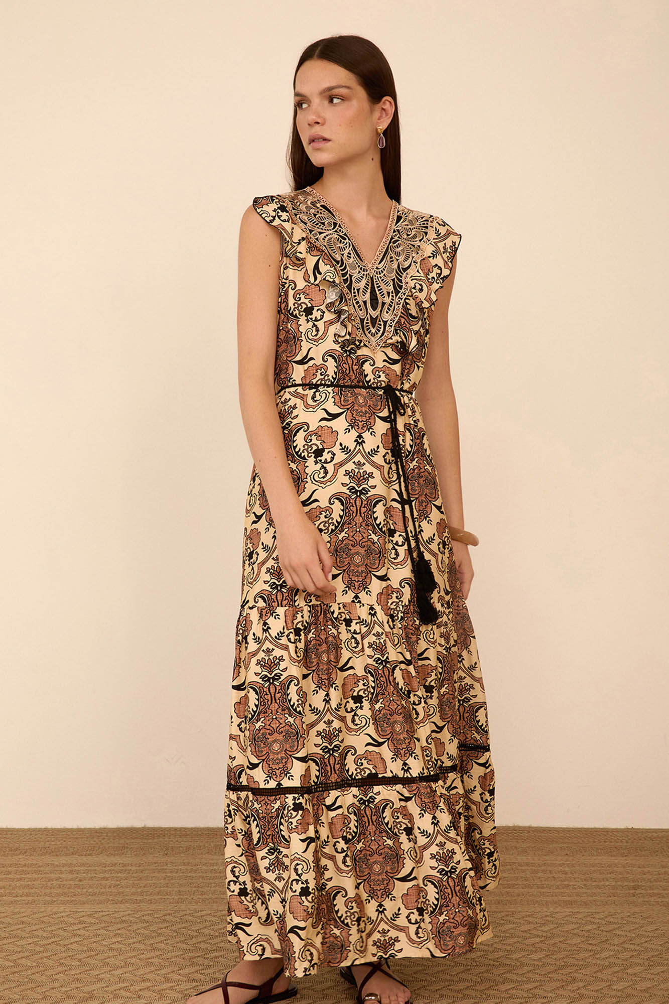 Meisie Paisley print long dress