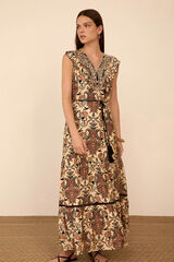 Meisie Paisley print long dress Brown