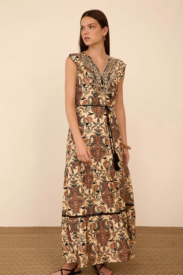 Meisie Paisley print long dress Brown