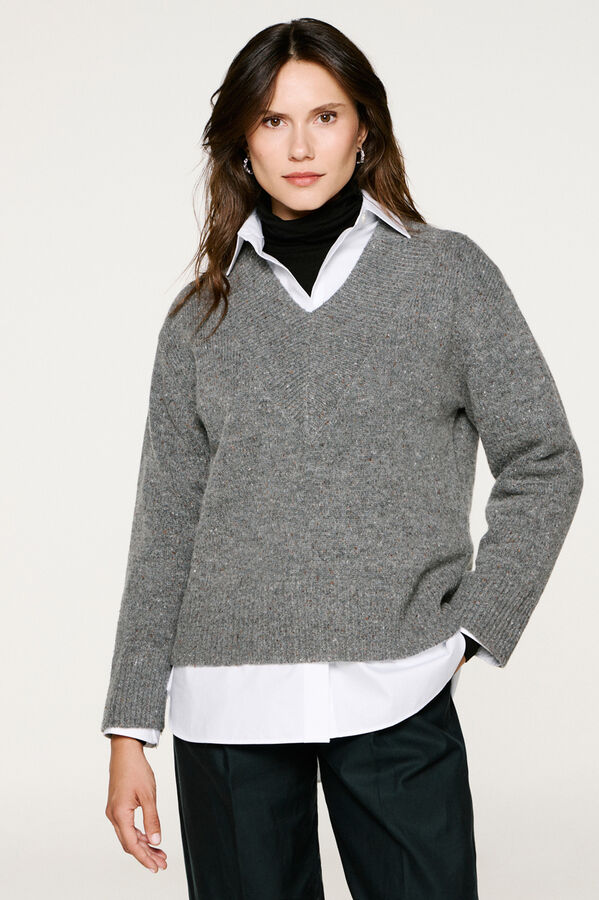 Selected V neck wool jumper .  Grey