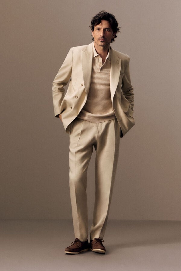 OOTO Linen blend double-breasted blazer Beige