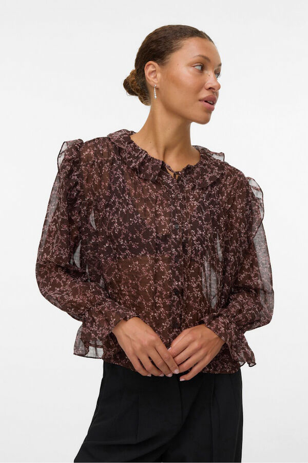 Vero Moda Camisa de manga comprida com folhos Castanho