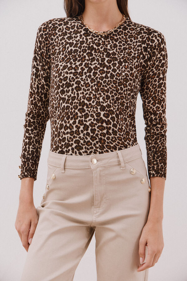 Cortefiel Printed knit jumper Camel