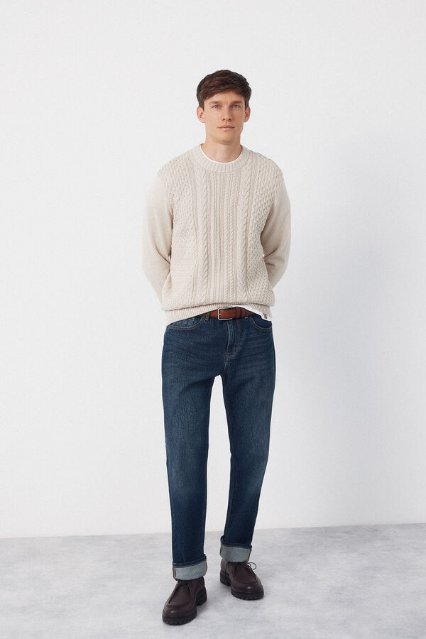 Cortefiel Cable knit round neck jersey-knit  Ivory