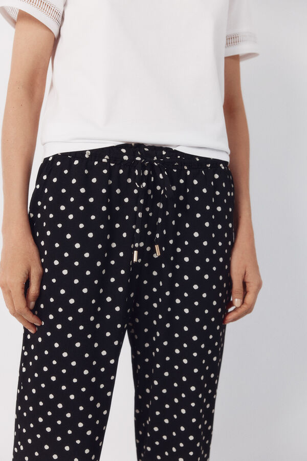 Cortefiel Flowy textured trousers Printed white