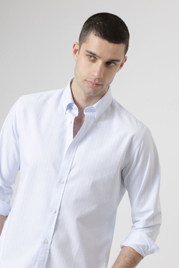 PuroEGO Camisa em algod&atilde;o &agrave;s riscas Azul