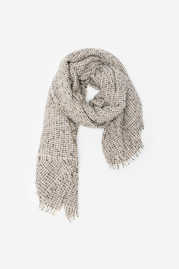 Cortefiel Tweed fringed scarf Printed grey