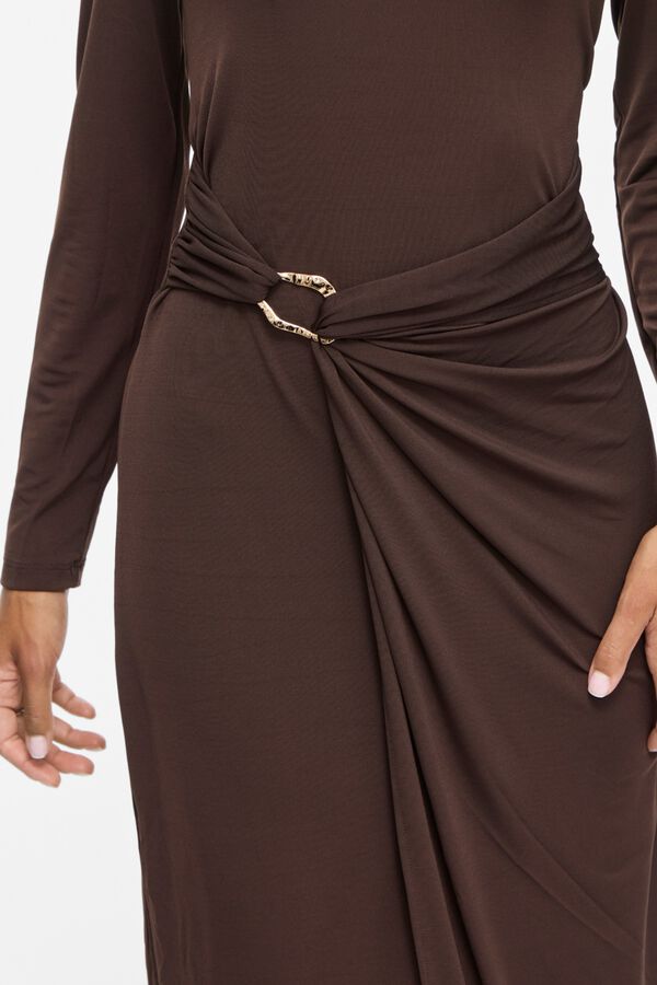 Vila Vestido midi com detalhe franzido Castanho