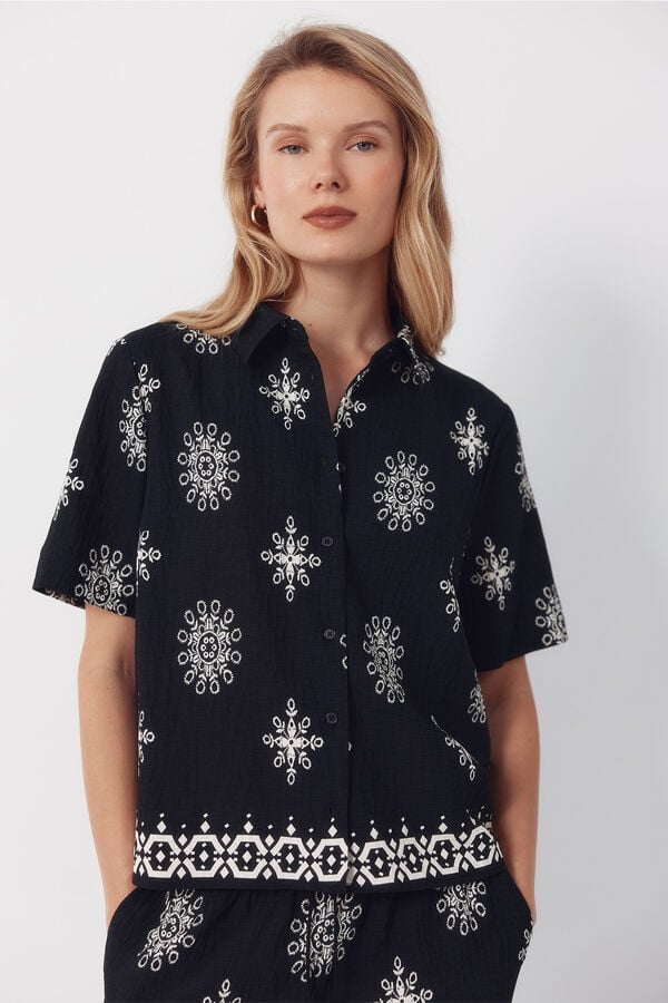 Cortefiel Printed short sleeve shirt Printed blue