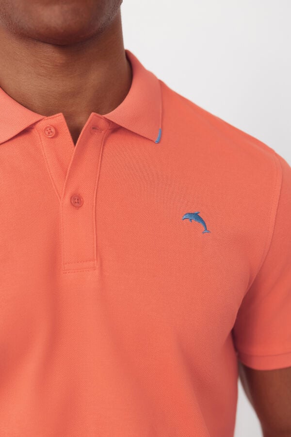 Cortefiel Embroidered polo shirt Coral