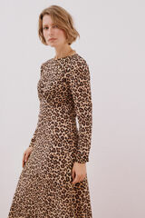 Cortefiel Gathered chest dress Printed beige