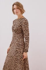 Cortefiel Gathered chest dress Printed beige