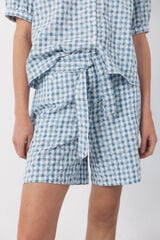 Cortefiel Embroidered gingham bermuda shorts Printed blue