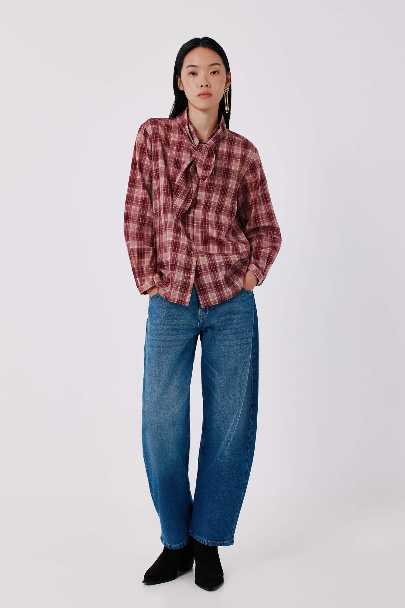 Cortefiel Plaid tie shirt