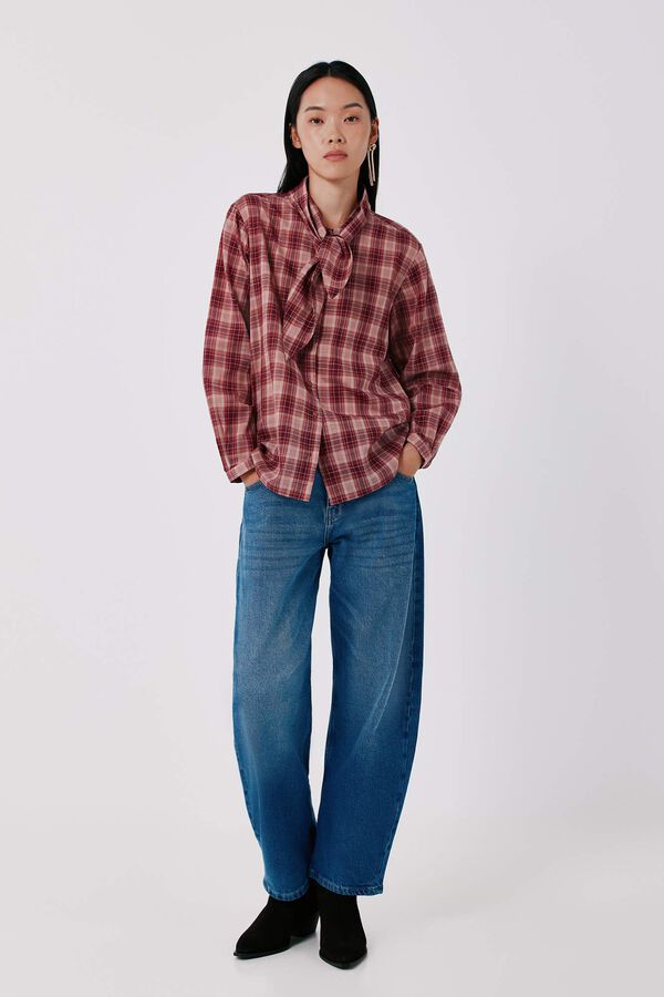 Cortefiel Plaid tie shirt Pink