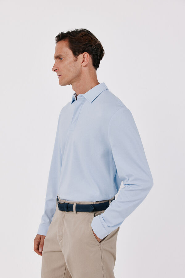 Cortefiel Long sleeve refined polo shirt Blue