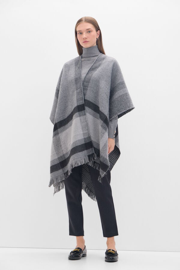 Cortefiel reversible jacquard poncho Printed grey