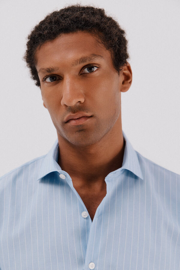 Cortefiel Easy-iron striped dress shirt Blue