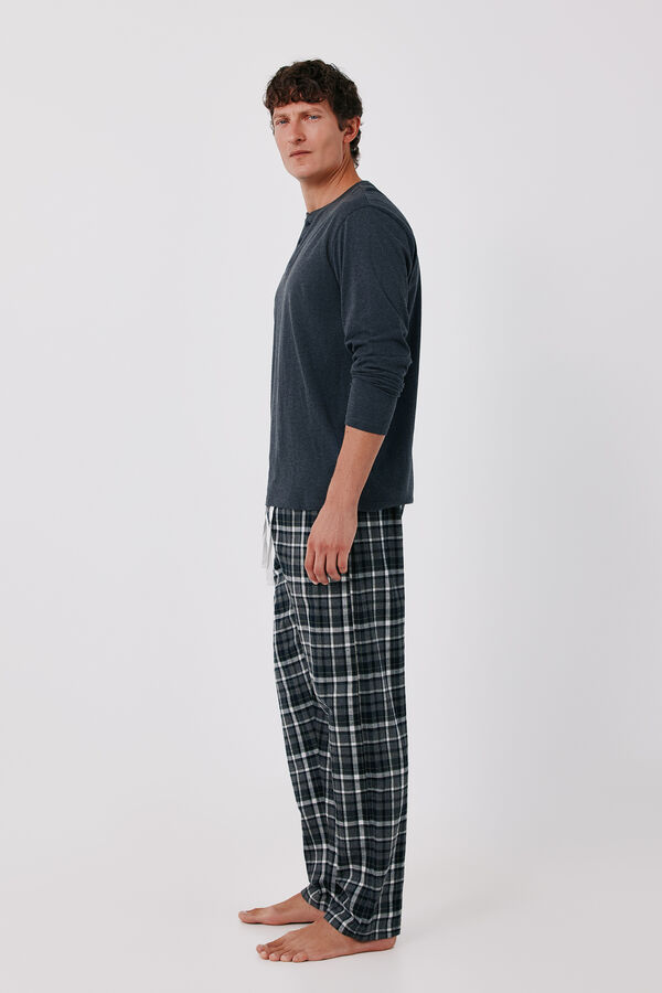 Cortefiel Jersey-knit and fabric pyjamas set Grey