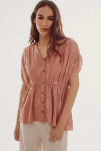 Cortefiel Contrast embroidery blouse Pink