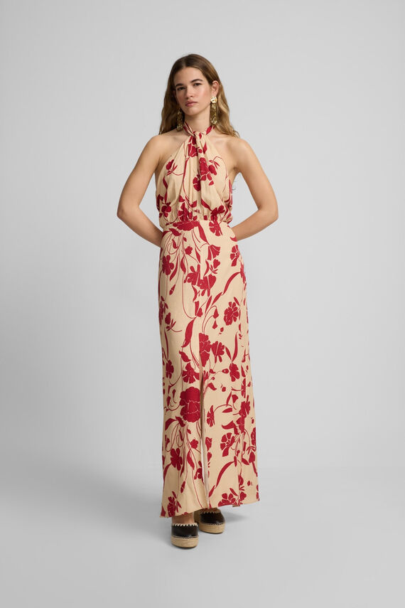 Vestido cuello halter estampado flores