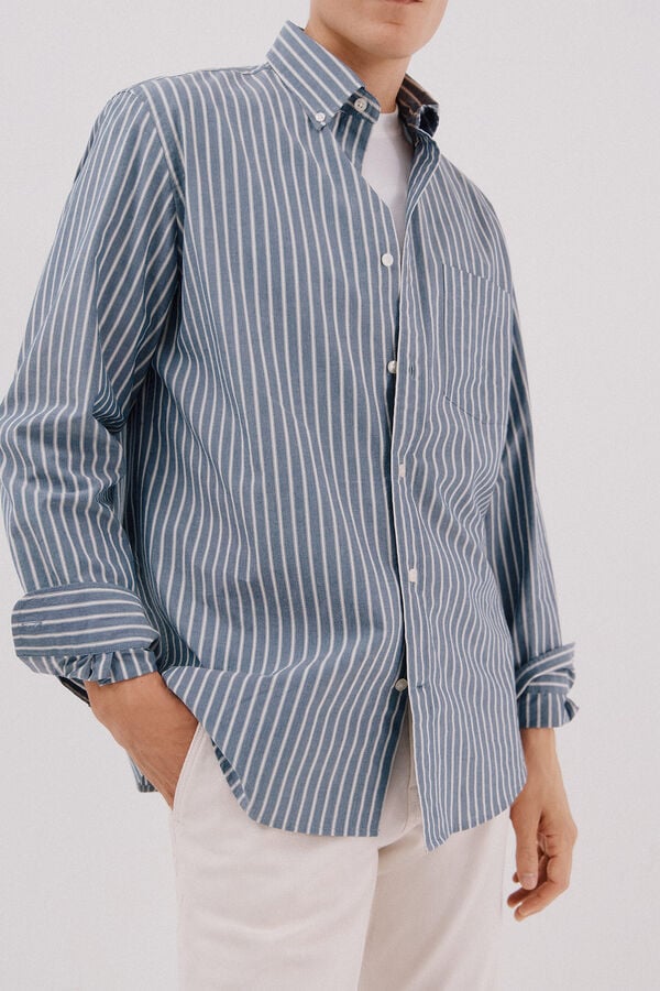 Cortefiel Striped poplin shirt Navy