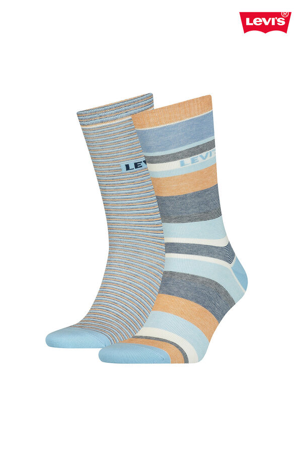Cortefiel Unisex fine striped socks. Pack of 2 pairs. Dark brown