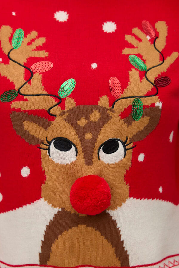 Vero Moda Camisola feminino com estampado de Natal e gola redonda Vermelho