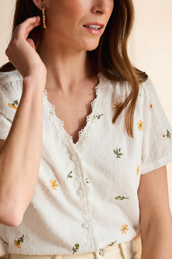 Pol&iacute;n Et Moi Camisa plumeti Gia Branco