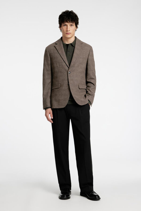 Selected Blazer de lã slim fit Castanho