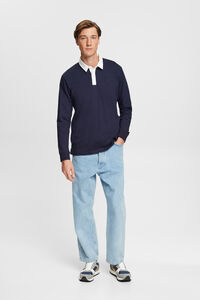 Cortefiel Long-sleeved cotton polo shirt Navy