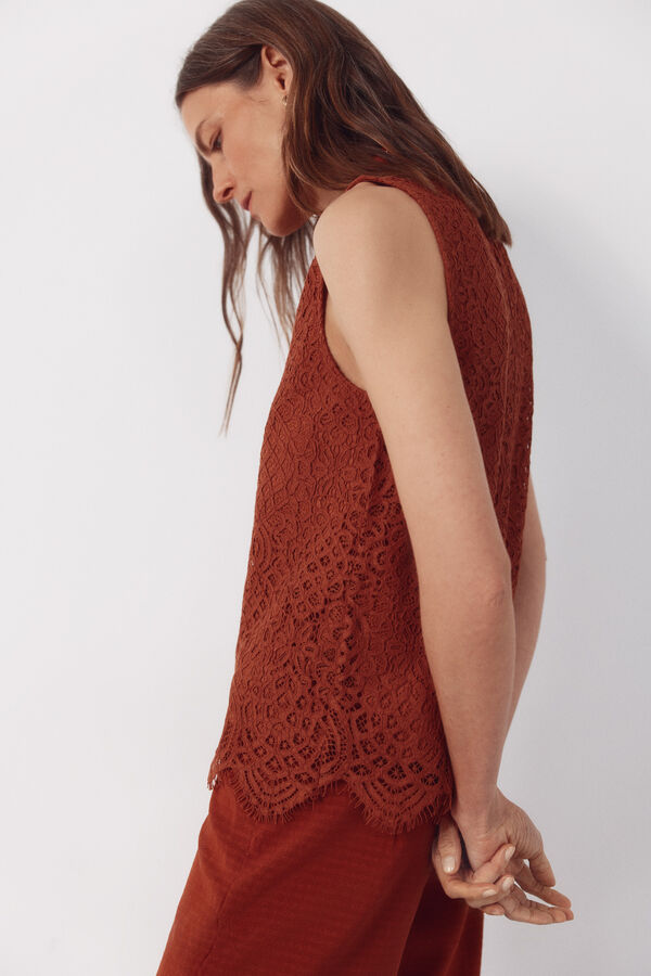 Cortefiel Top guipur Brown