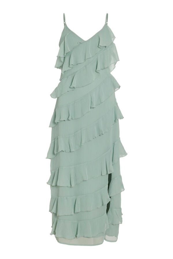 Vila Vestido de festa midi com babados Verde