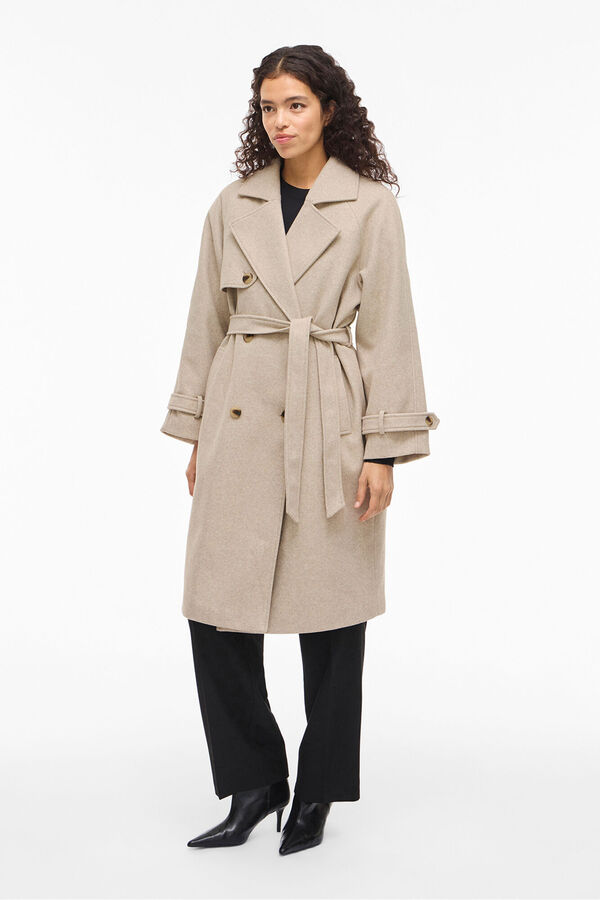 Vila Sobretudo longo de pano com nós Tostado