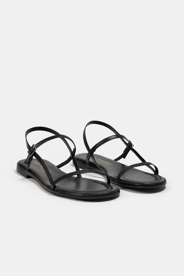 Bryan Stepwise Sand&aacute;lia em pele Preto