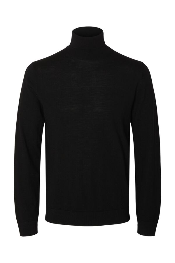 Selected Camisola gola alta 100% l&atilde; merino Preto