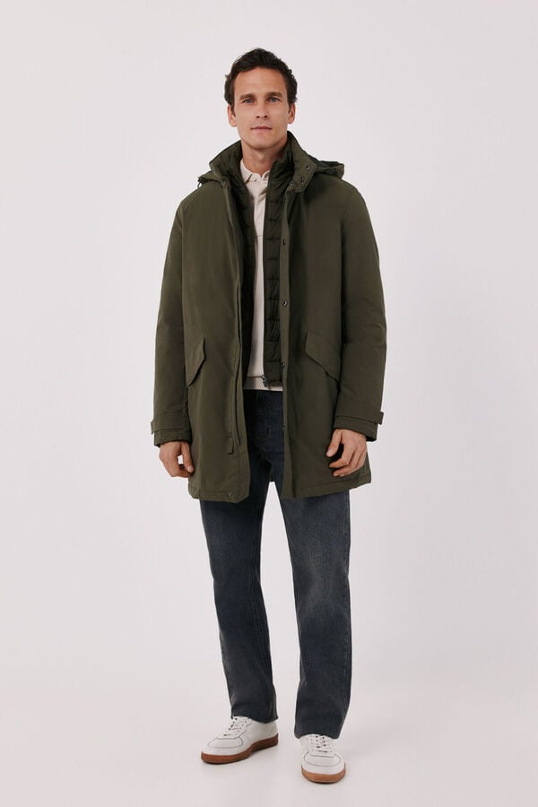 Cortefiel Waterproof trench with removable lining Kaki