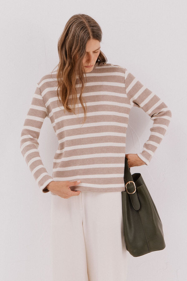 Cortefiel striped structured sweatshirt Beige