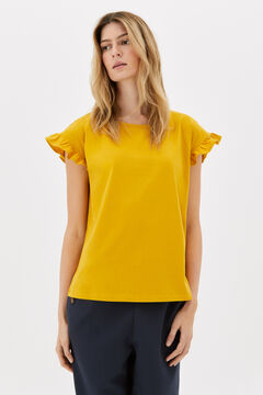 Cortefiel T-shirt folhos Amarelo