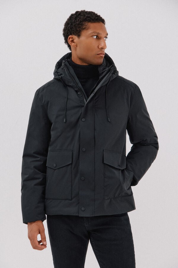 Cortefiel Hooded parka Black