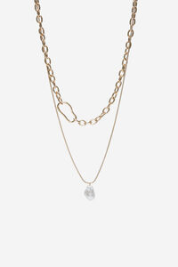 Cortefiel Long chain and pearl necklace Gold