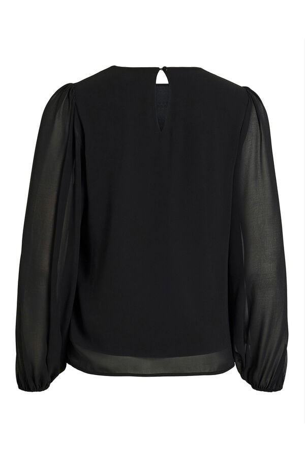 Vila Blusa de chiffon com pedraria no gola Preto